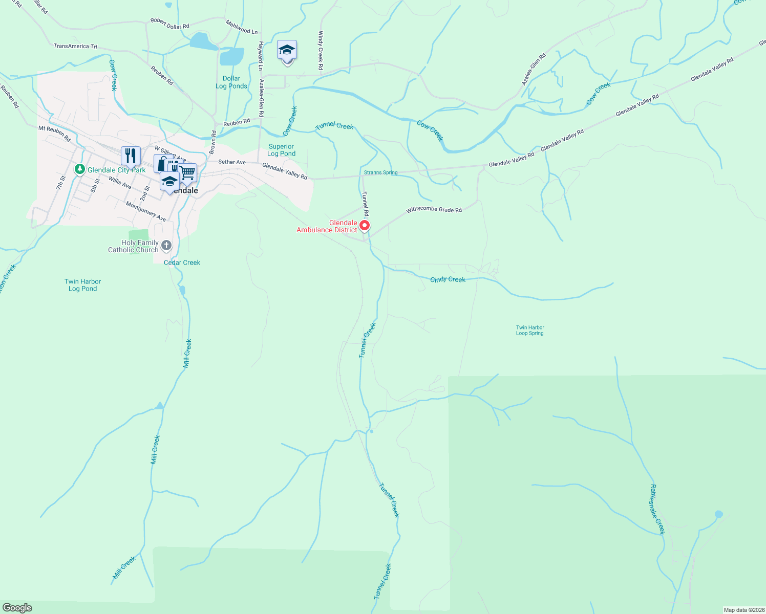 map of restaurants, bars, coffee shops, grocery stores, and more near 743 Tunnel Rd in Glendale
