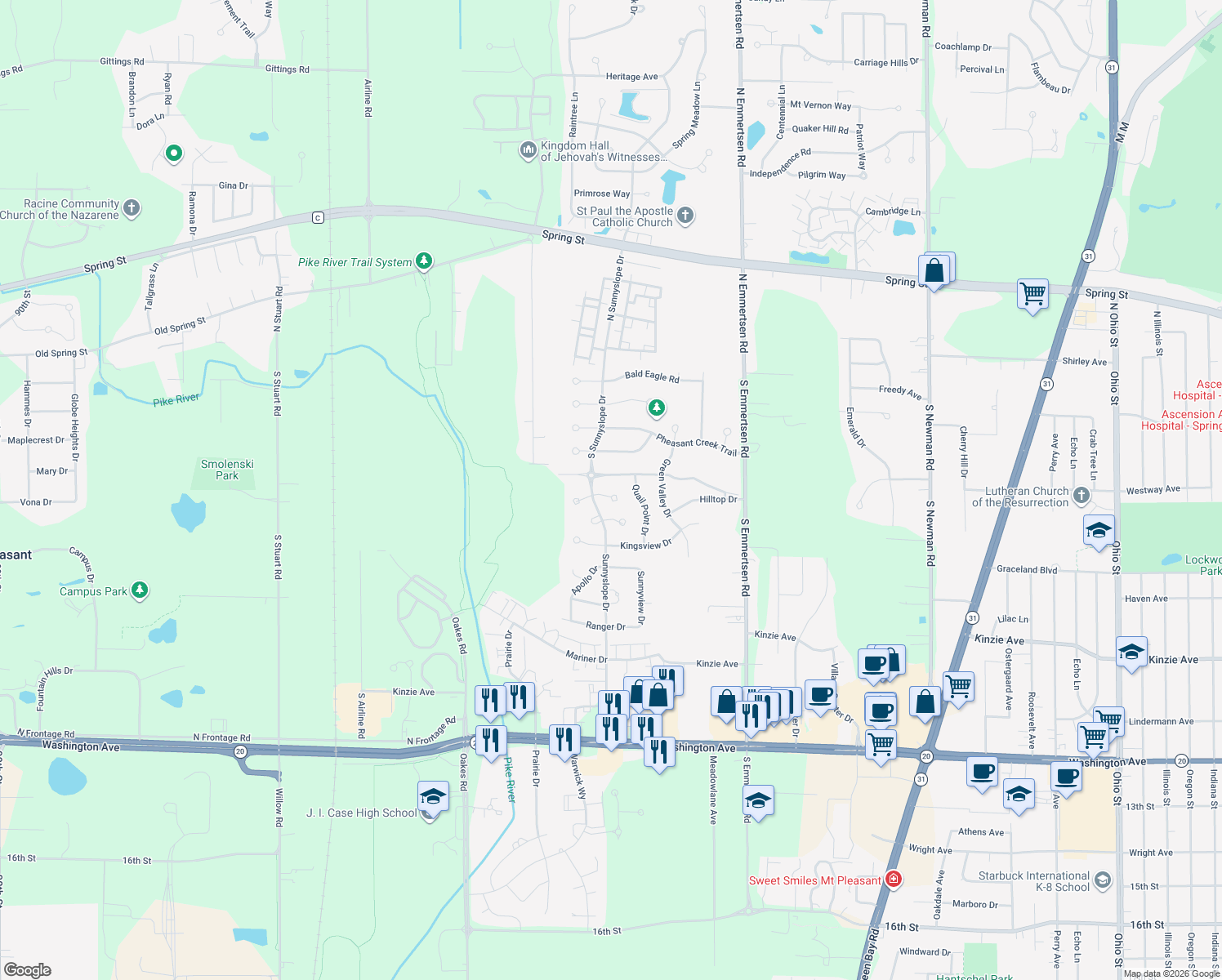 map of restaurants, bars, coffee shops, grocery stores, and more near 6424 Merganser Drive in Mount Pleasant