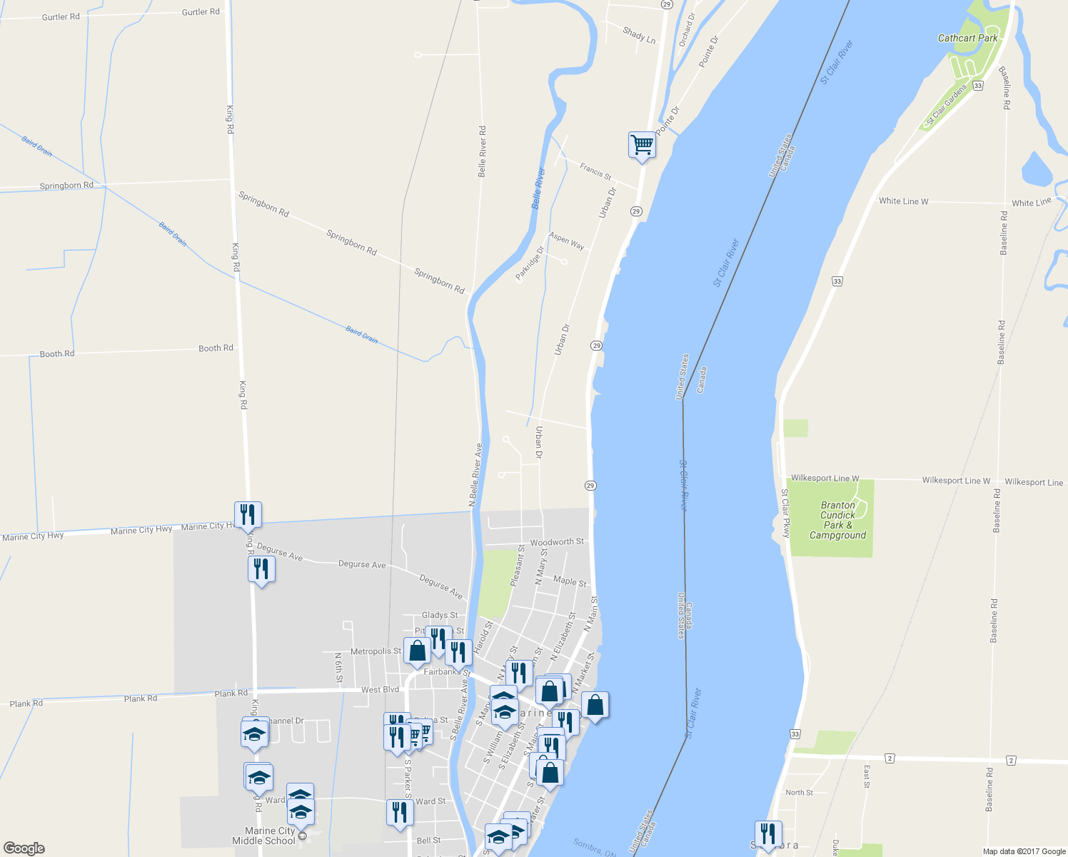 map of restaurants, bars, coffee shops, grocery stores, and more near 6178 Urban Drive in East China