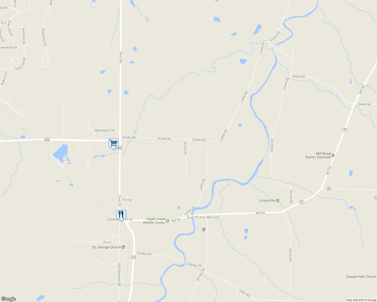 map of restaurants, bars, coffee shops, grocery stores, and more near 40 Mitchell Road in East Aurora