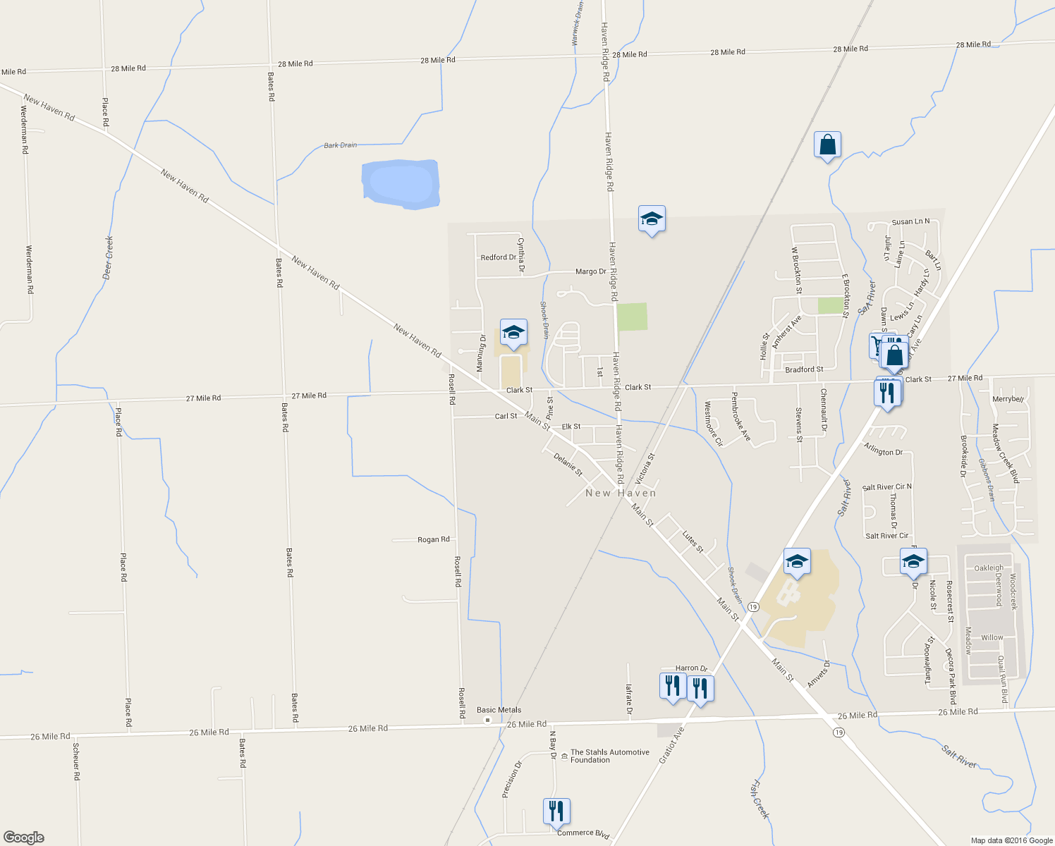 map of restaurants, bars, coffee shops, grocery stores, and more near 30490 Carl Street in New Haven
