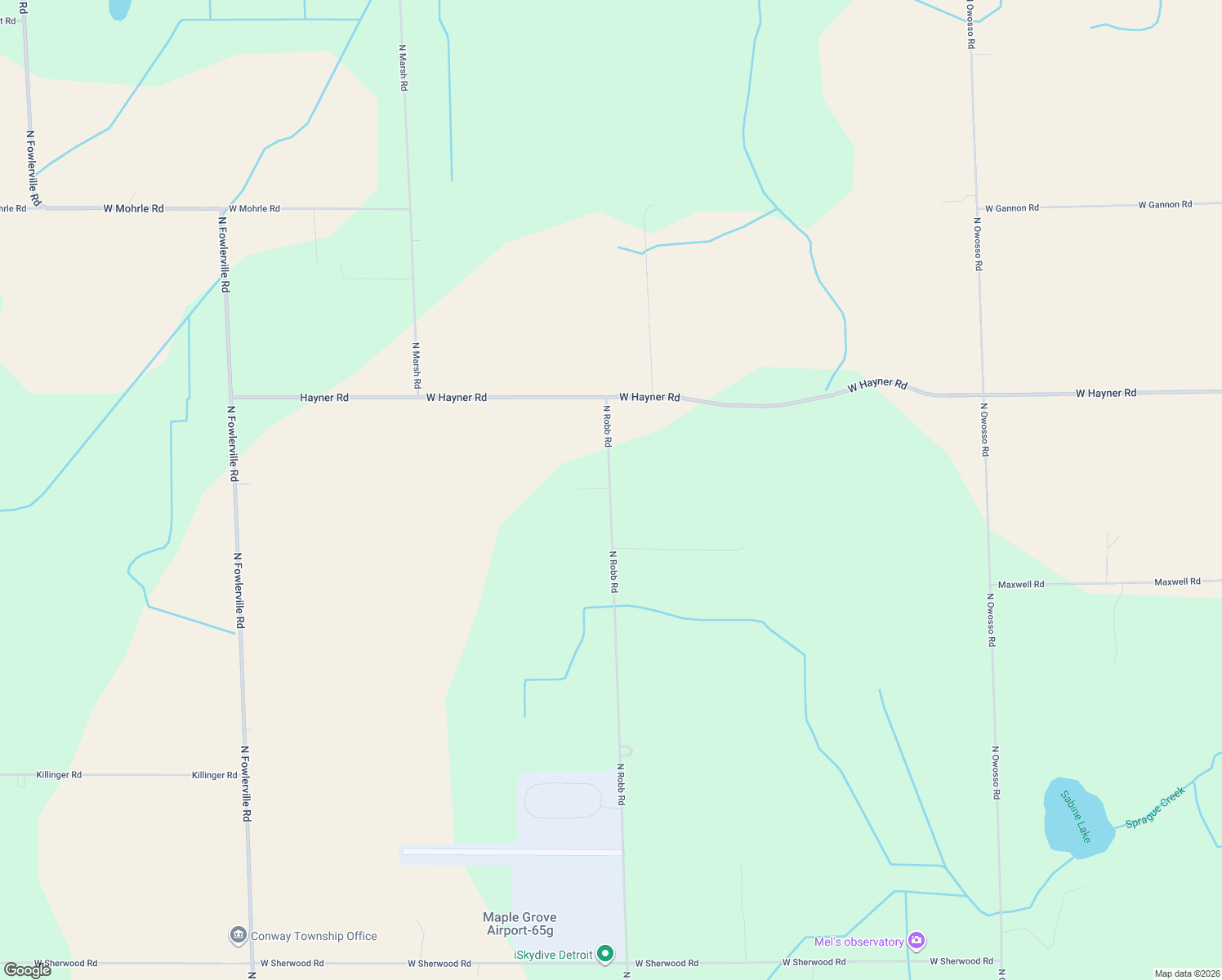 map of restaurants, bars, coffee shops, grocery stores, and more near 9196 North Robb Road in Fowlerville