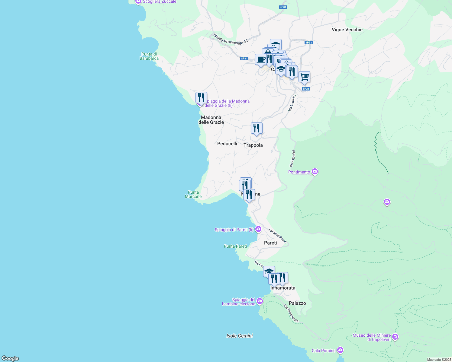 map of restaurants, bars, coffee shops, grocery stores, and more near 29 Località Trappola in Provincia di Livorno