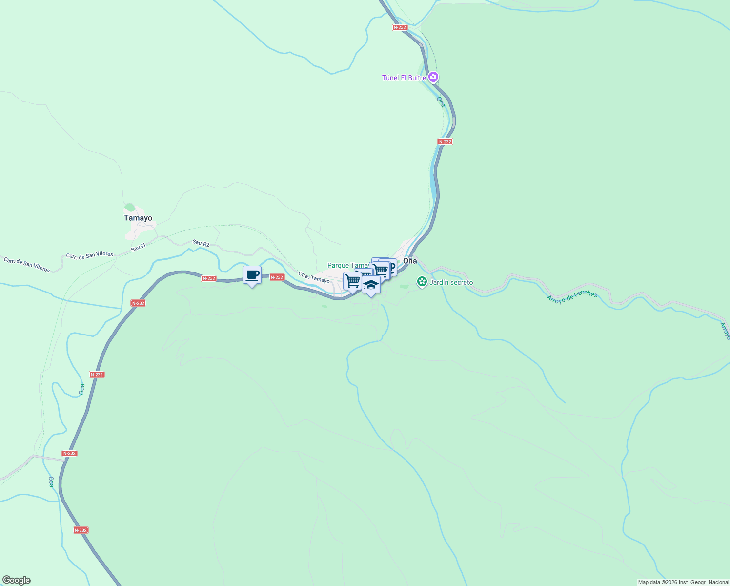 map of restaurants, bars, coffee shops, grocery stores, and more near 23 Calle Agua in Oña