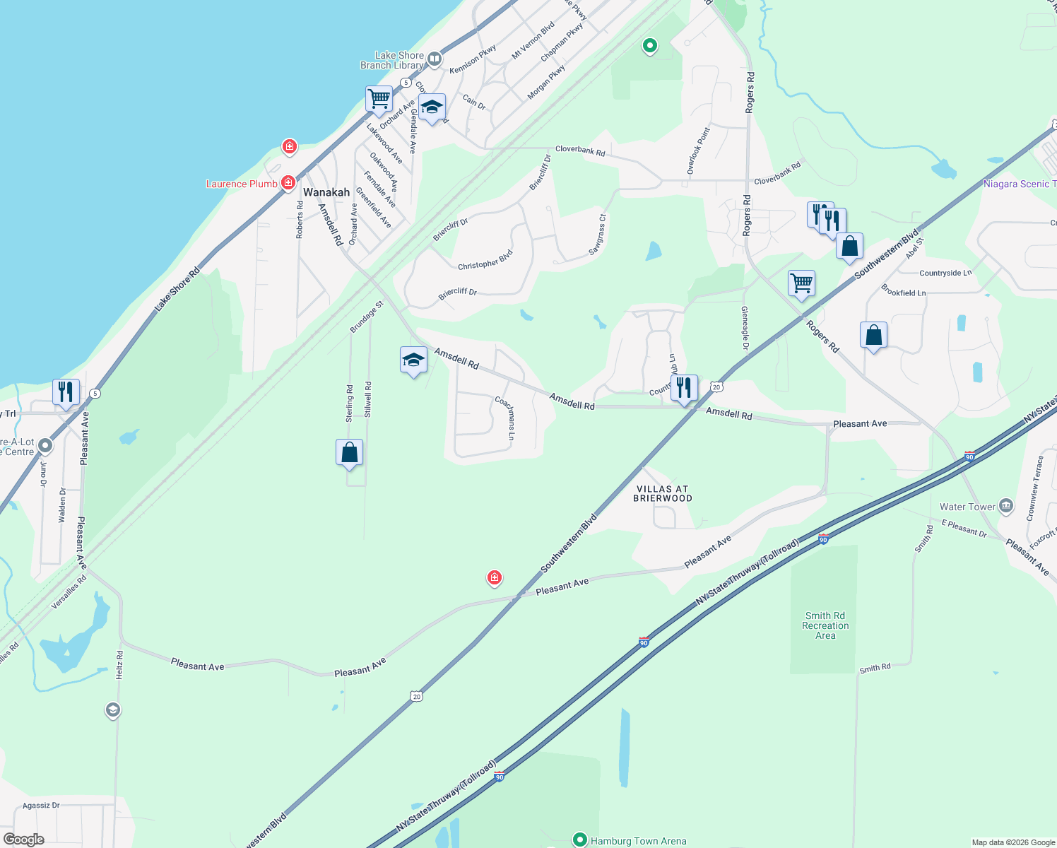map of restaurants, bars, coffee shops, grocery stores, and more near 5612 Green Meadow Ct in Hamburg