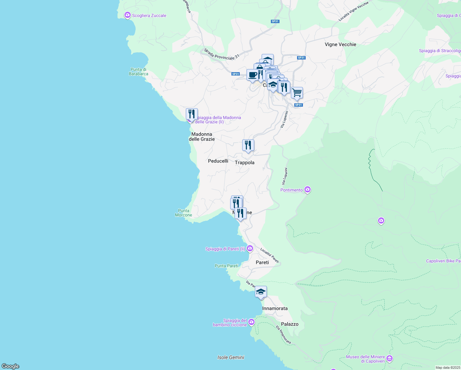 map of restaurants, bars, coffee shops, grocery stores, and more near 29 Località Trappola in Provincia di Livorno