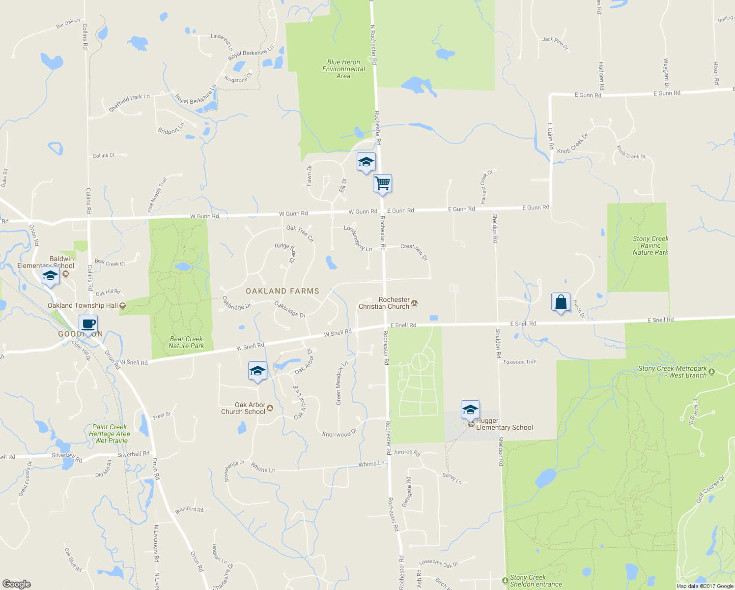 map of restaurants, bars, coffee shops, grocery stores, and more near 4378 Carriage Hill Court in Rochester