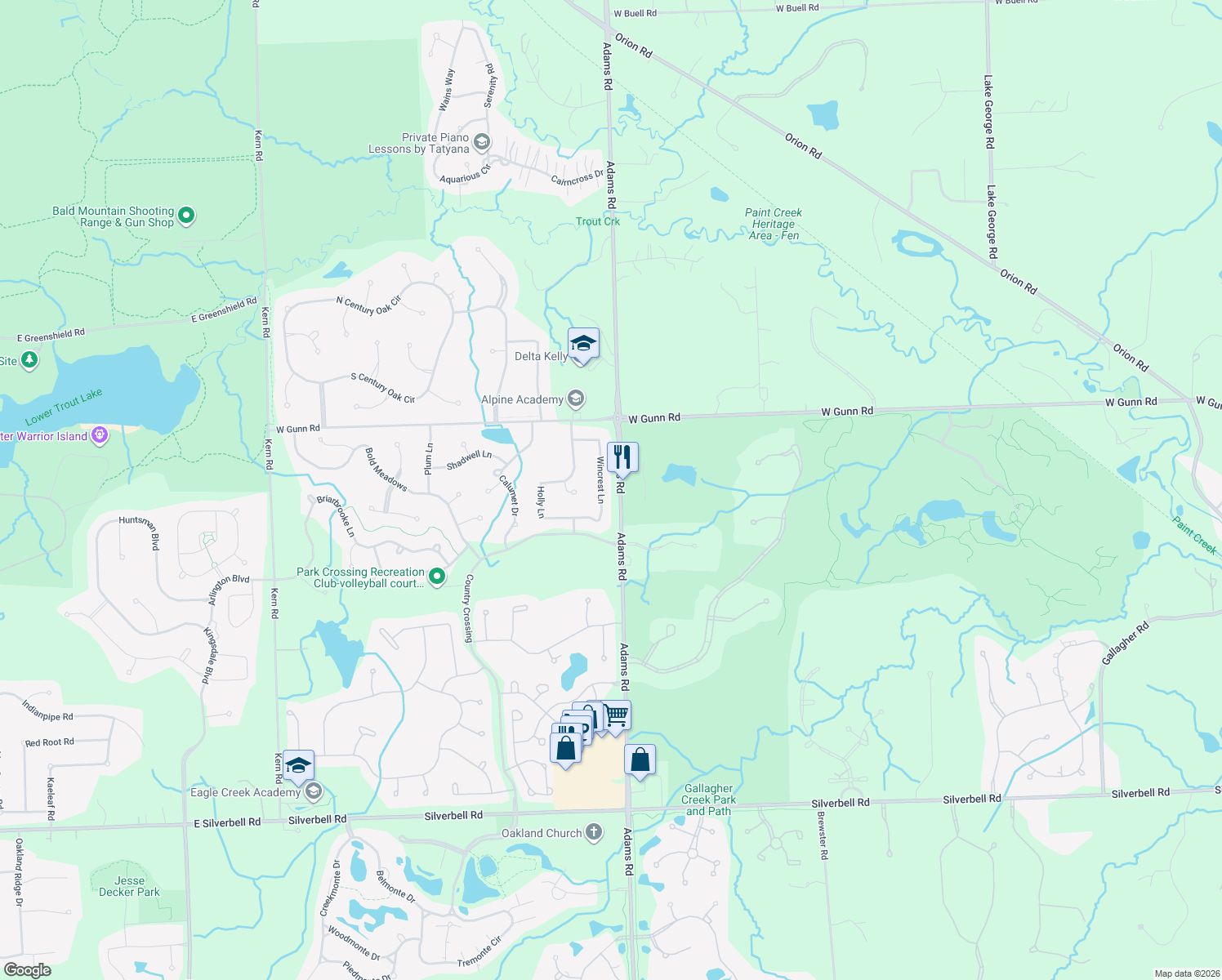 map of restaurants, bars, coffee shops, grocery stores, and more near 4149 Wincrest Lane in Rochester