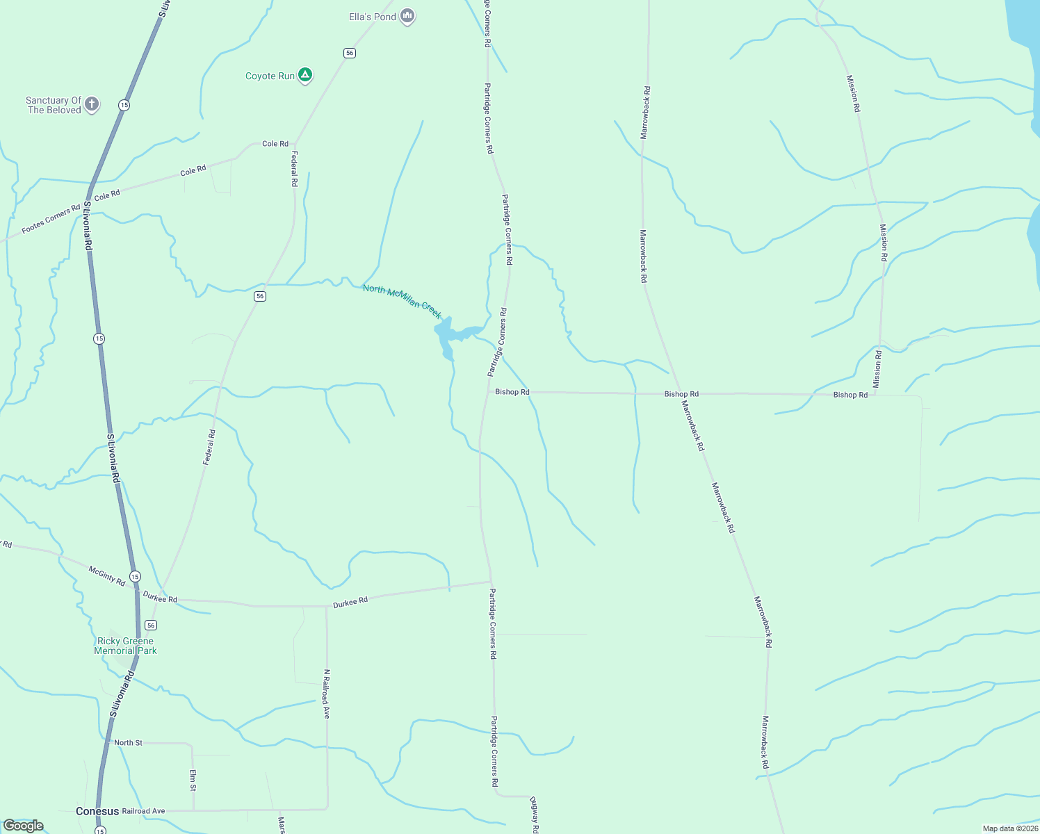 map of restaurants, bars, coffee shops, grocery stores, and more near 6684 Bishop Road in Conesus