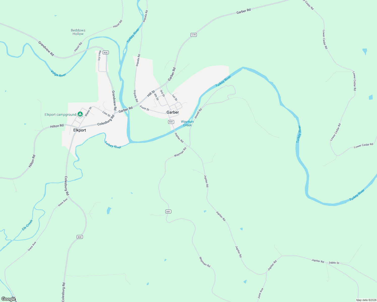map of restaurants, bars, coffee shops, grocery stores, and more near 33600-33840 Wayman Road in Garber