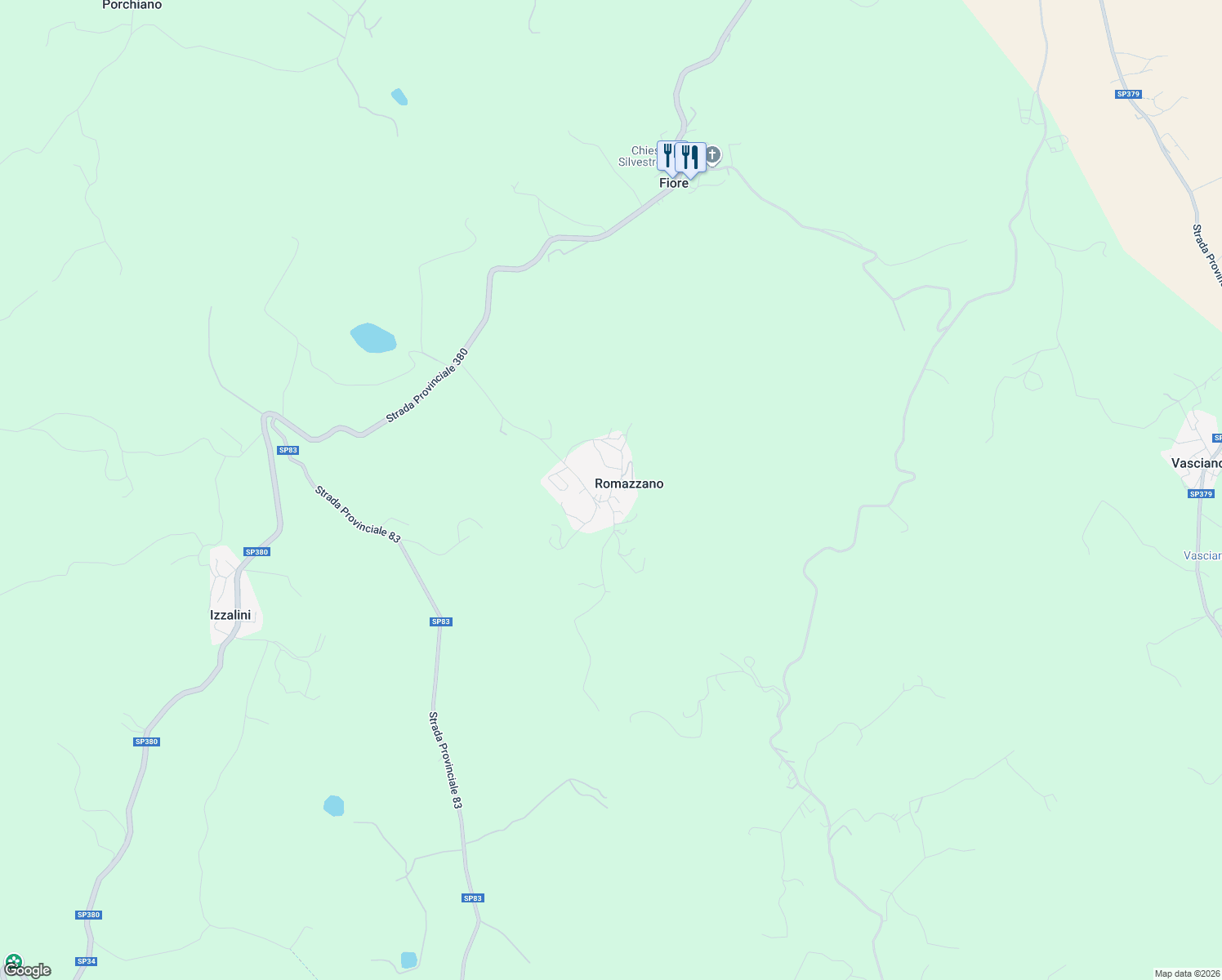 map of restaurants, bars, coffee shops, grocery stores, and more near 7A Frazione Romazzano in Romazzano