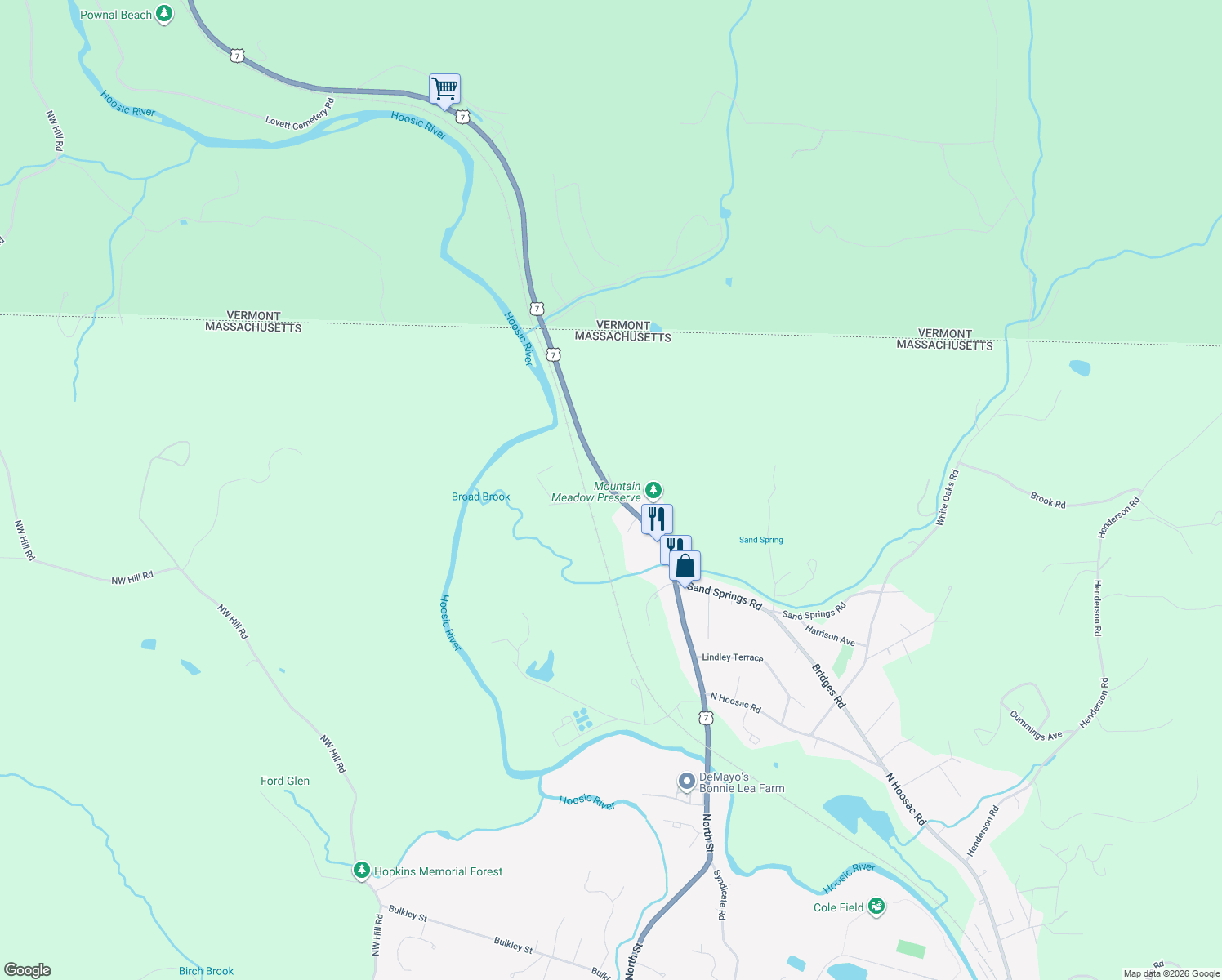 map of restaurants, bars, coffee shops, grocery stores, and more near 1020 Simonds Road in Williamstown