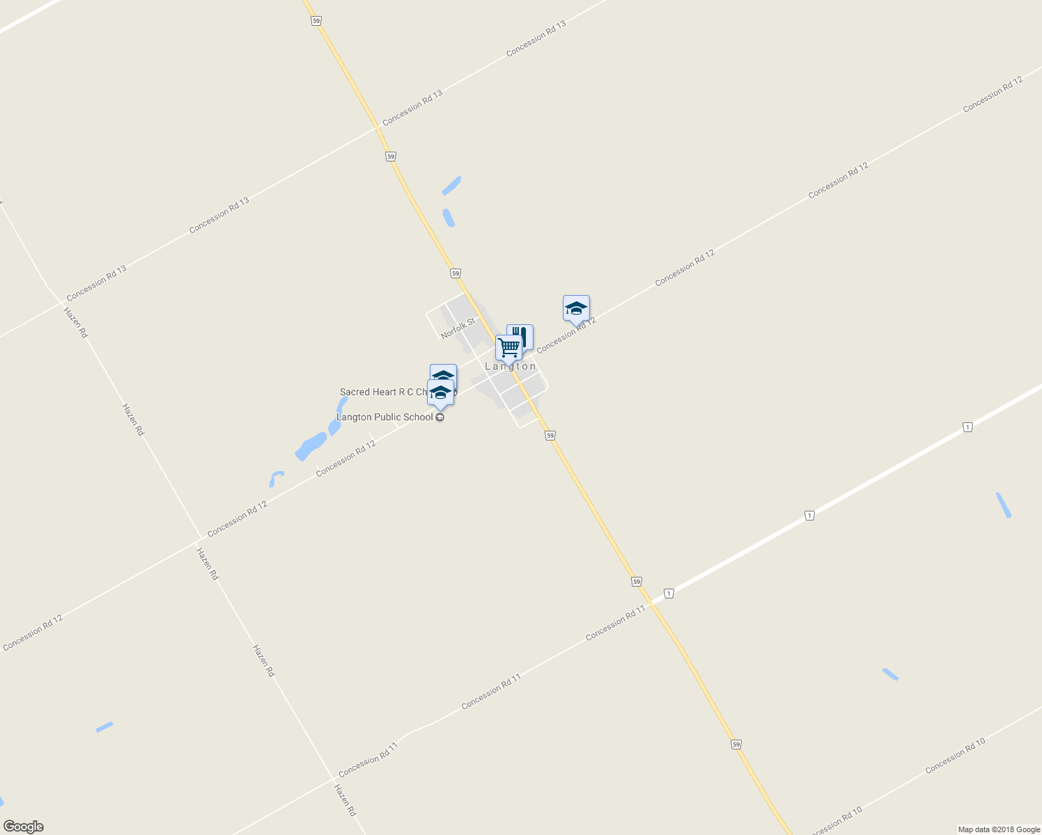 map of restaurants, bars, coffee shops, grocery stores, and more near 4 George Street in Langton