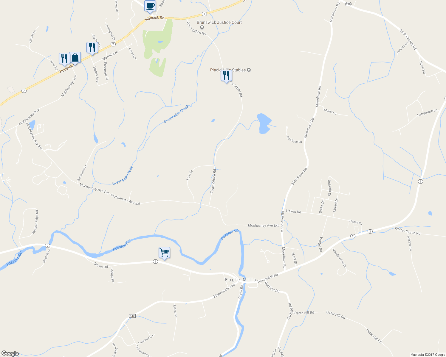 map of restaurants, bars, coffee shops, grocery stores, and more near 70 Town Office Road in Troy