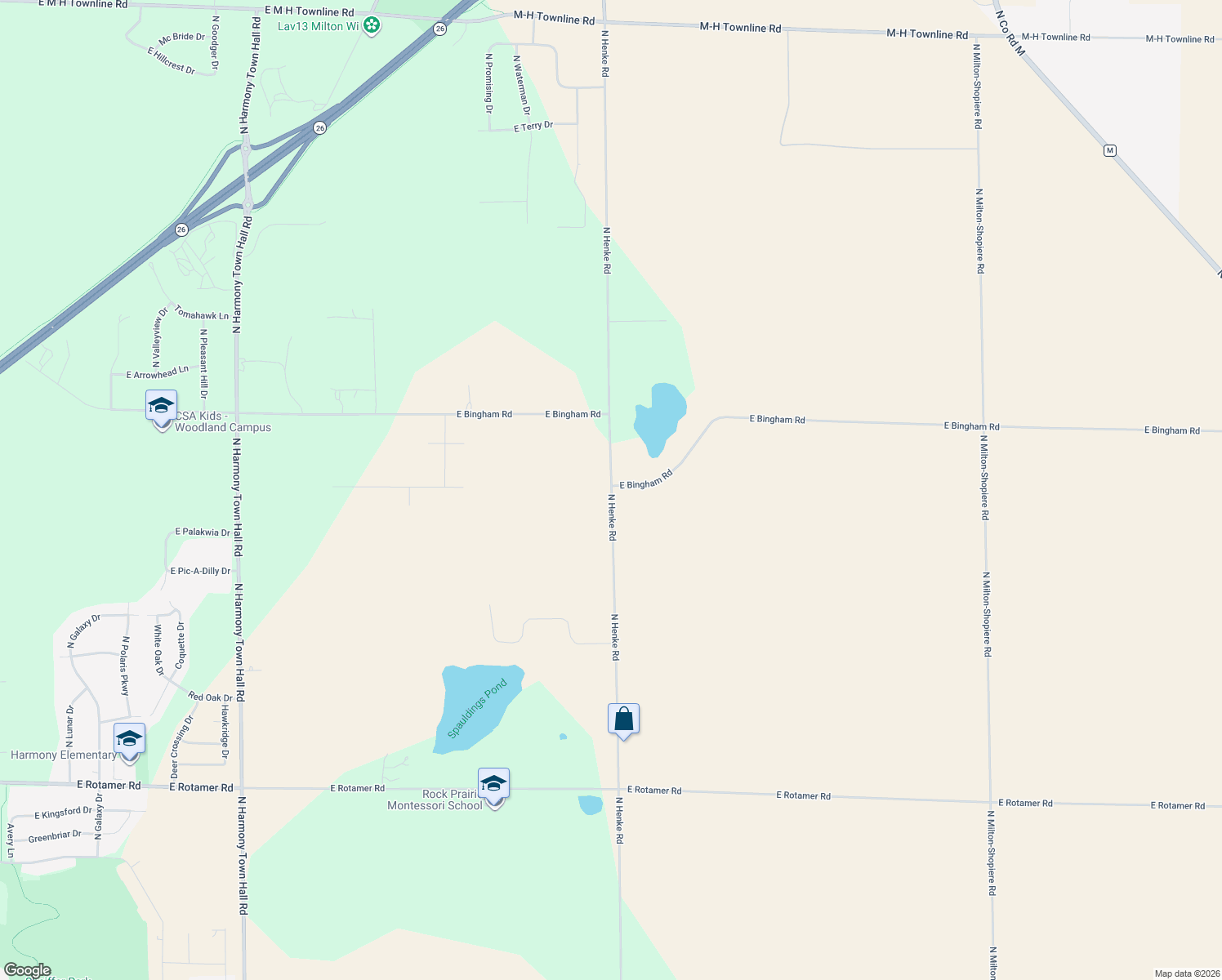 map of restaurants, bars, coffee shops, grocery stores, and more near 4799 N Henke Rd in Milton