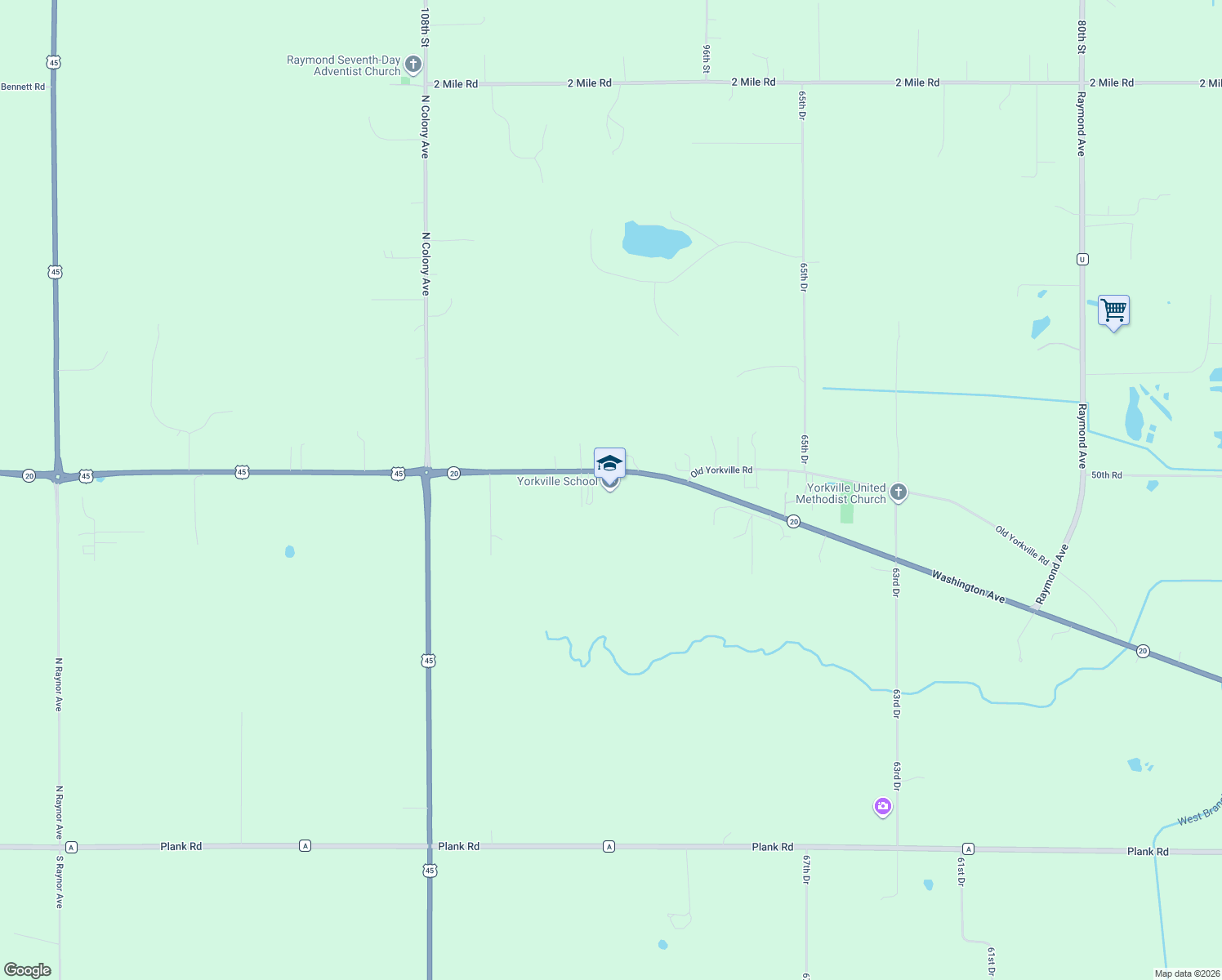 map of restaurants, bars, coffee shops, grocery stores, and more near 18621 Washington Avenue in Union Grove