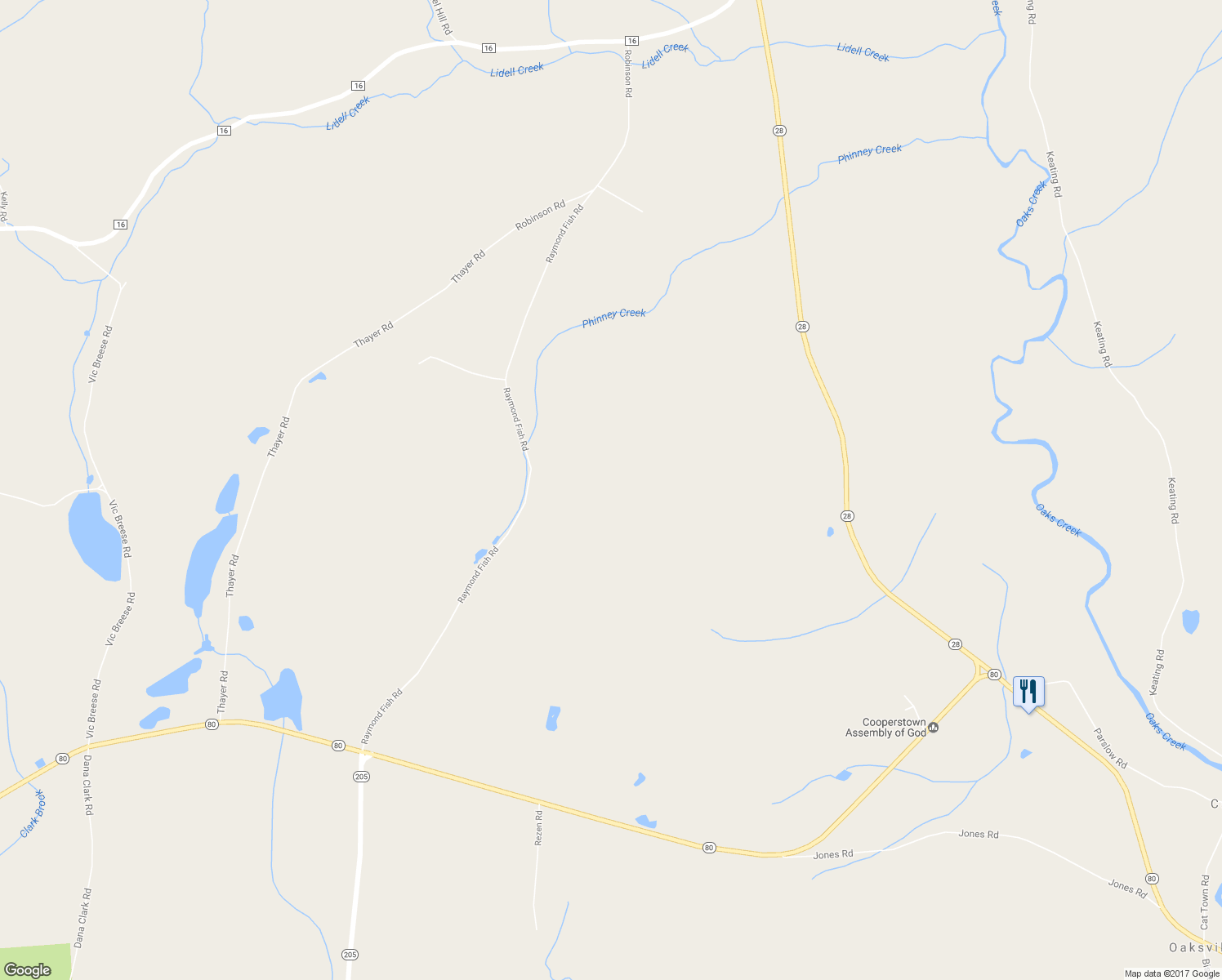 map of restaurants, bars, coffee shops, grocery stores, and more near 380 Raymond Fish Road in Hartwick