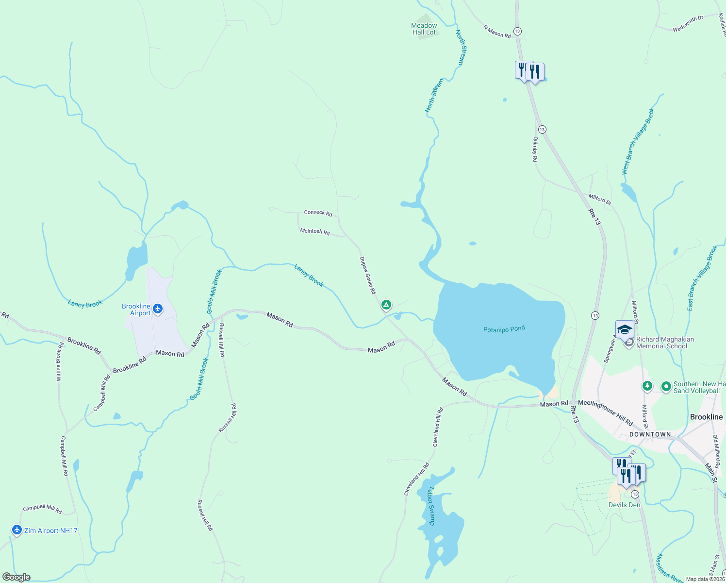 map of restaurants, bars, coffee shops, grocery stores, and more near 16 Dupaw Gould Road in Brookline
