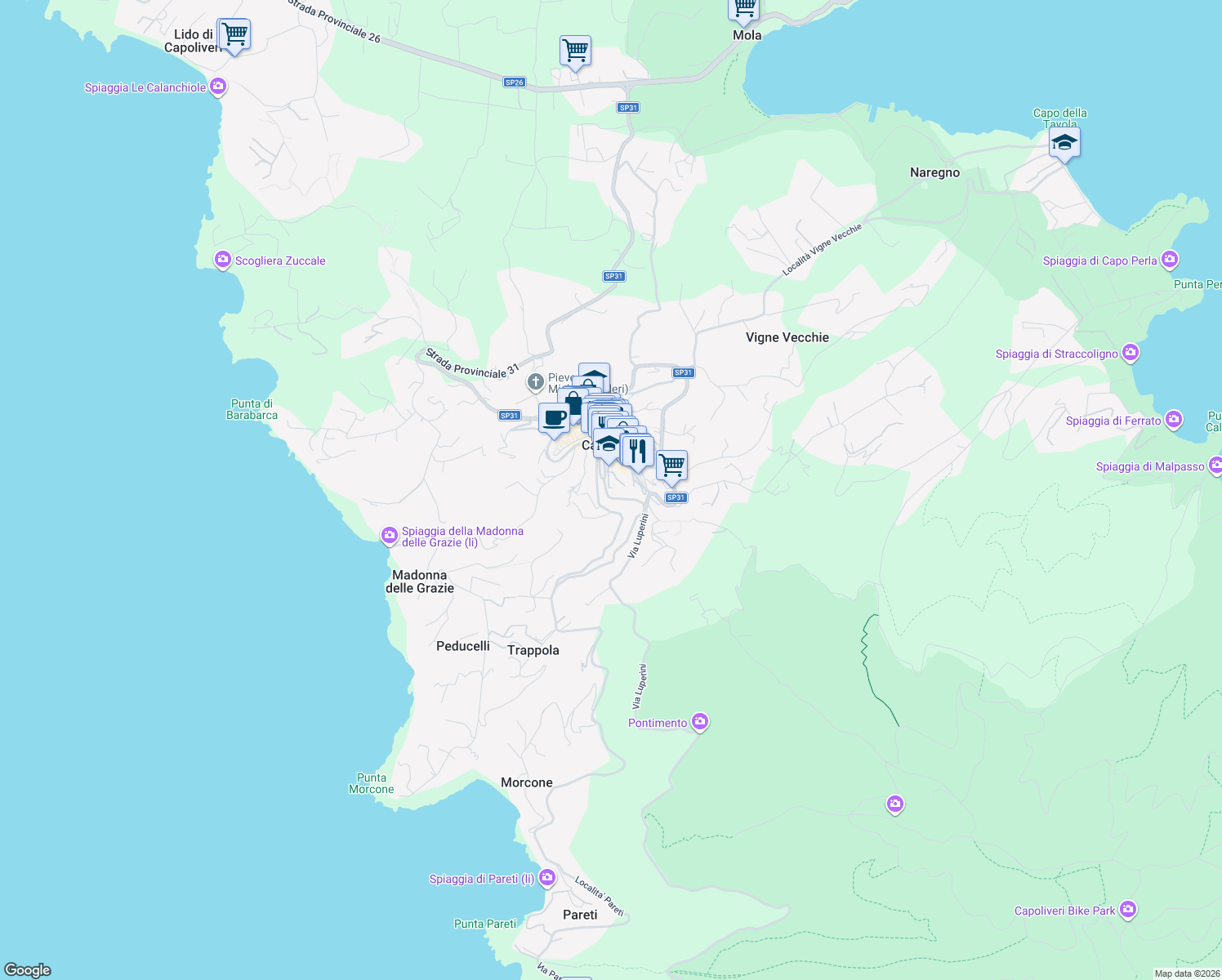 map of restaurants, bars, coffee shops, grocery stores, and more near 1 Via Giotto in Capoliveri