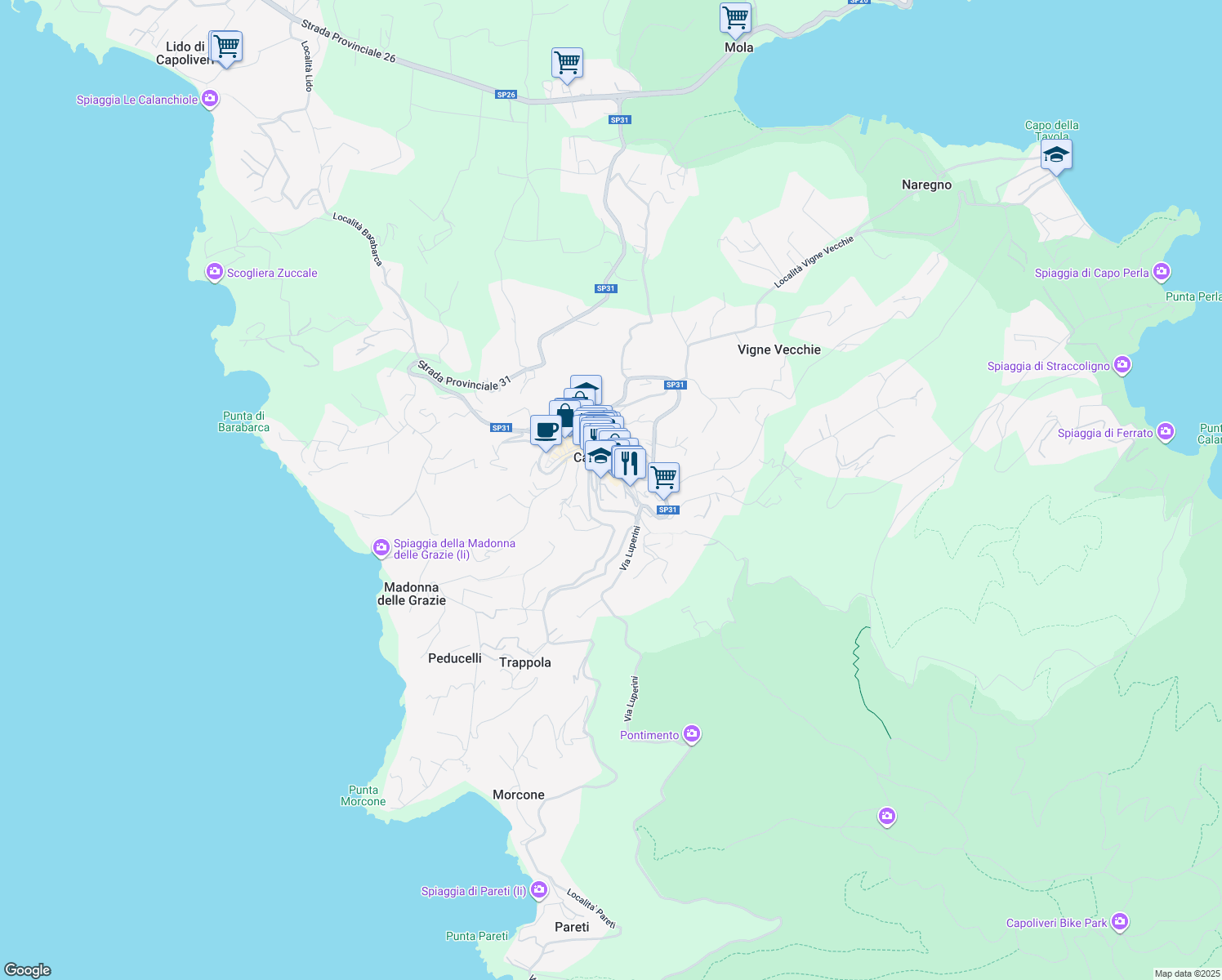 map of restaurants, bars, coffee shops, grocery stores, and more near 1 Via Giotto in Capoliveri