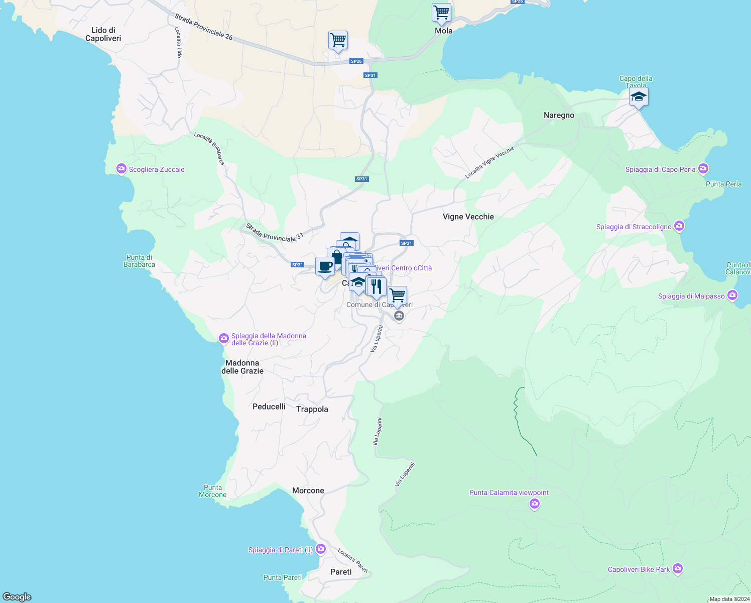 map of restaurants, bars, coffee shops, grocery stores, and more near 2 Via Calamita in Capoliveri