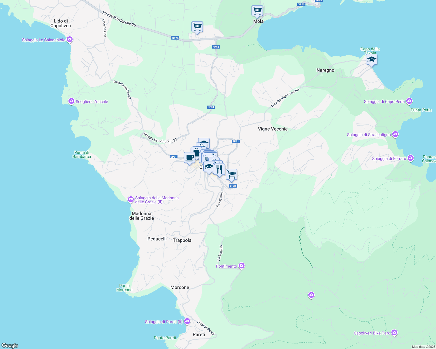 map of restaurants, bars, coffee shops, grocery stores, and more near 2 Via Calamita in Capoliveri