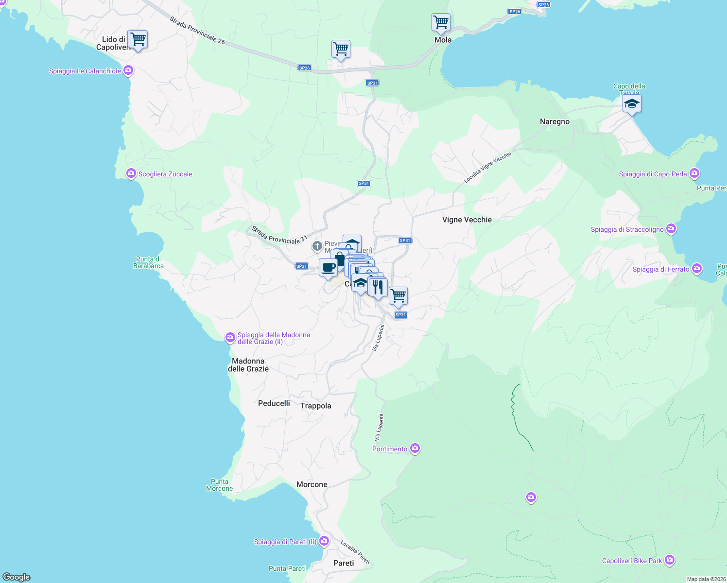 map of restaurants, bars, coffee shops, grocery stores, and more near 2 Via Calamita in Capoliveri