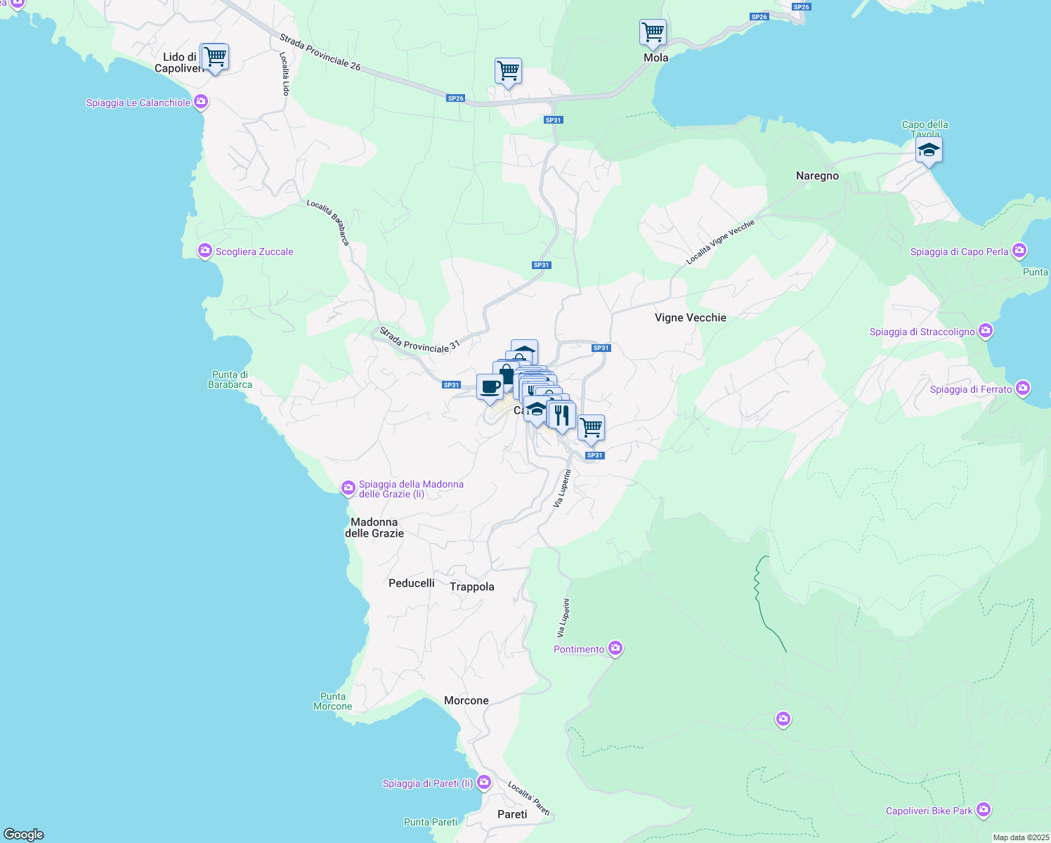 map of restaurants, bars, coffee shops, grocery stores, and more near 1 Via Giotto in Capoliveri