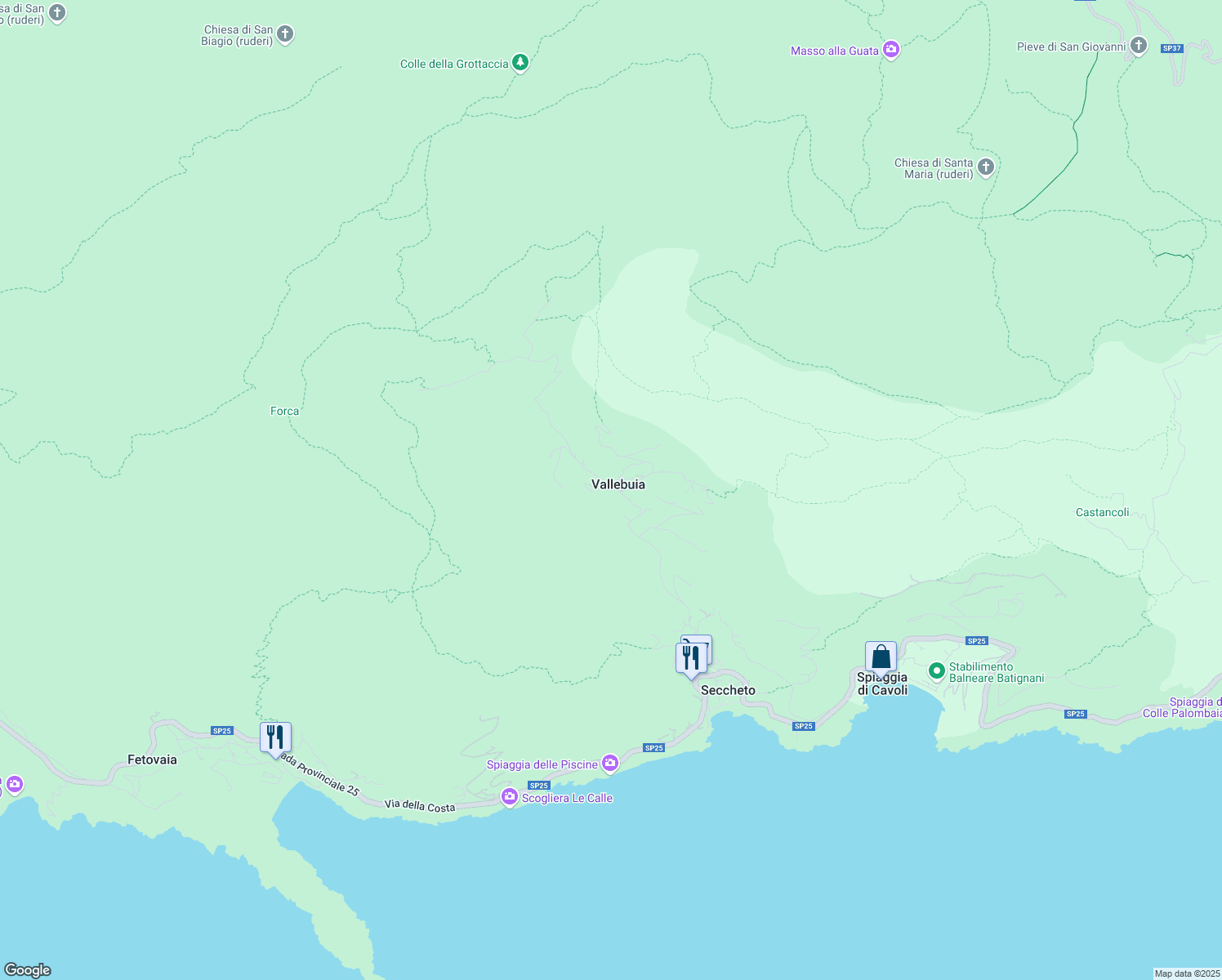 map of restaurants, bars, coffee shops, grocery stores, and more near 937 Via Vallebuia in Provincia di Livorno