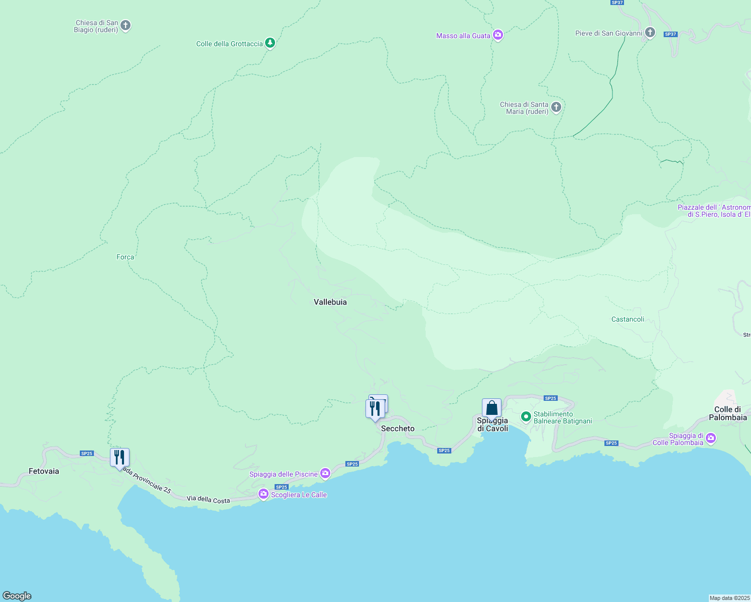 map of restaurants, bars, coffee shops, grocery stores, and more near 419 Via del Serone in Provincia di Livorno