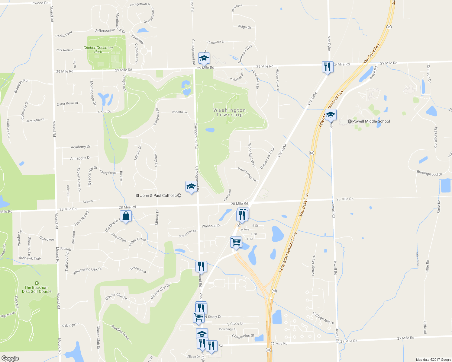 map of restaurants, bars, coffee shops, grocery stores, and more near 61406 Pinehurst in Washington
