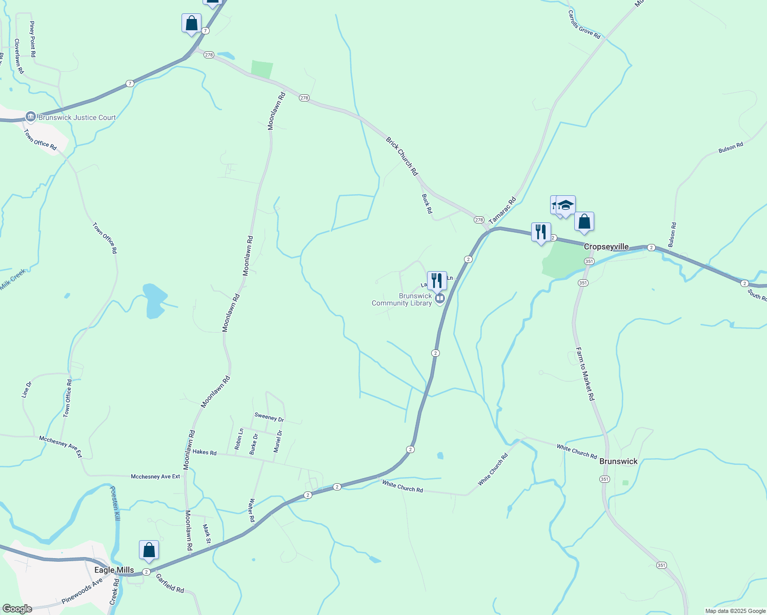map of restaurants, bars, coffee shops, grocery stores, and more near 31 Langmore Ln in Troy