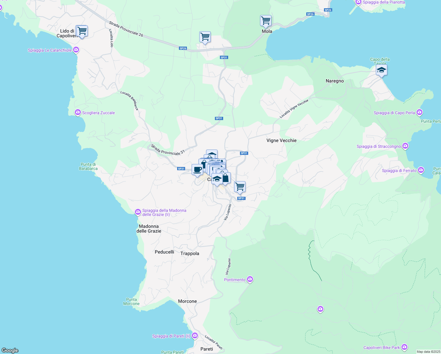 map of restaurants, bars, coffee shops, grocery stores, and more near 15 Via Vincenzo Mellini in Capoliveri