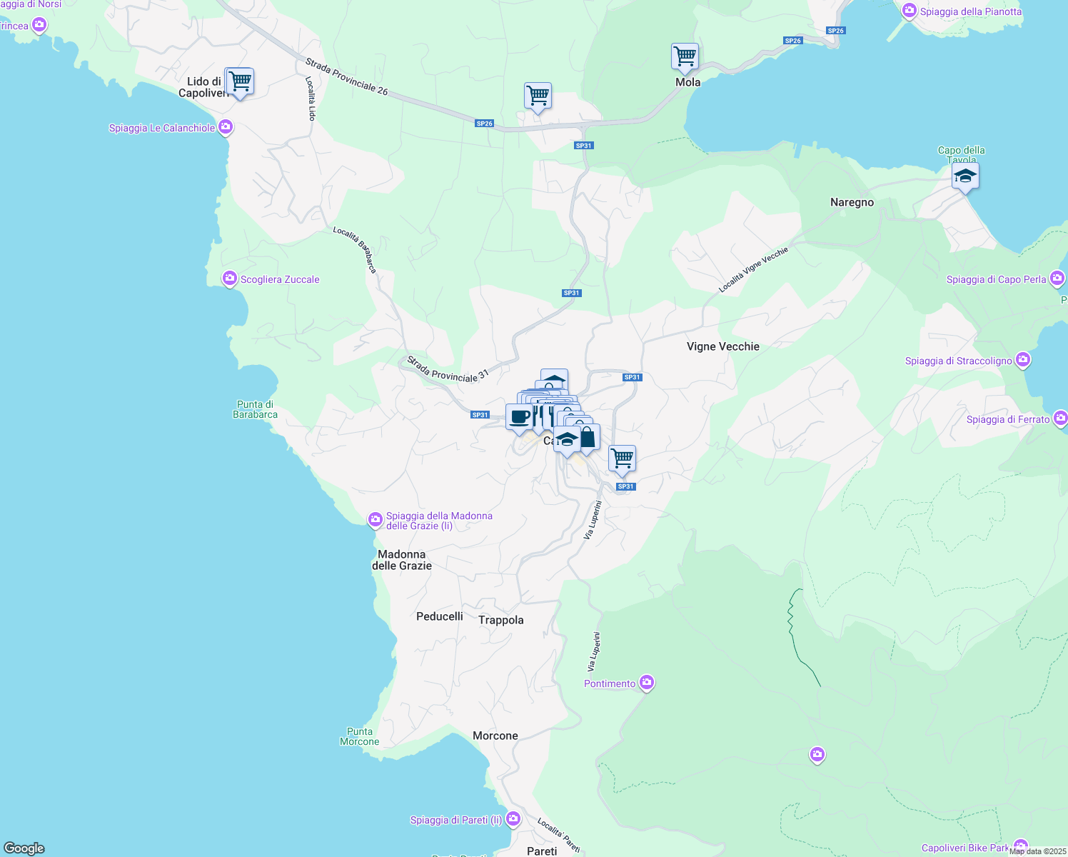 map of restaurants, bars, coffee shops, grocery stores, and more near 19 Vicolo Galliano in Capoliveri