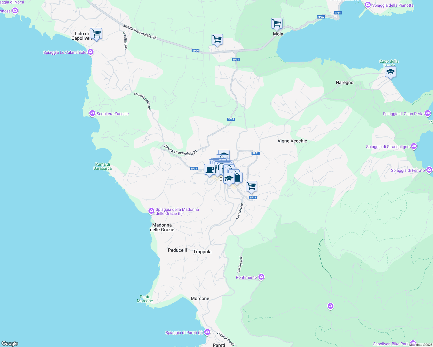 map of restaurants, bars, coffee shops, grocery stores, and more near 19 Vicolo Galliano in Capoliveri