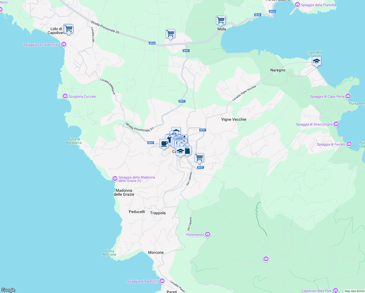 map of restaurants, bars, coffee shops, grocery stores, and more near 15 Via Vincenzo Mellini in Capoliveri
