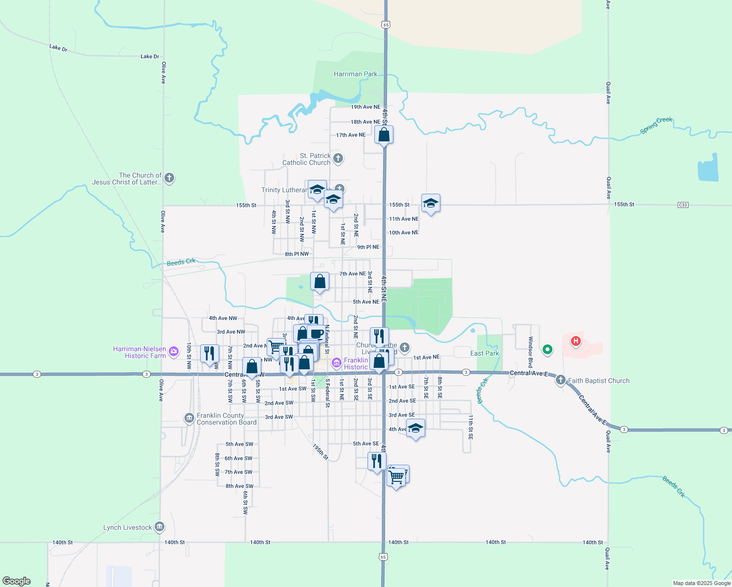 map of restaurants, bars, coffee shops, grocery stores, and more near 516 3rd St NE in Hampton