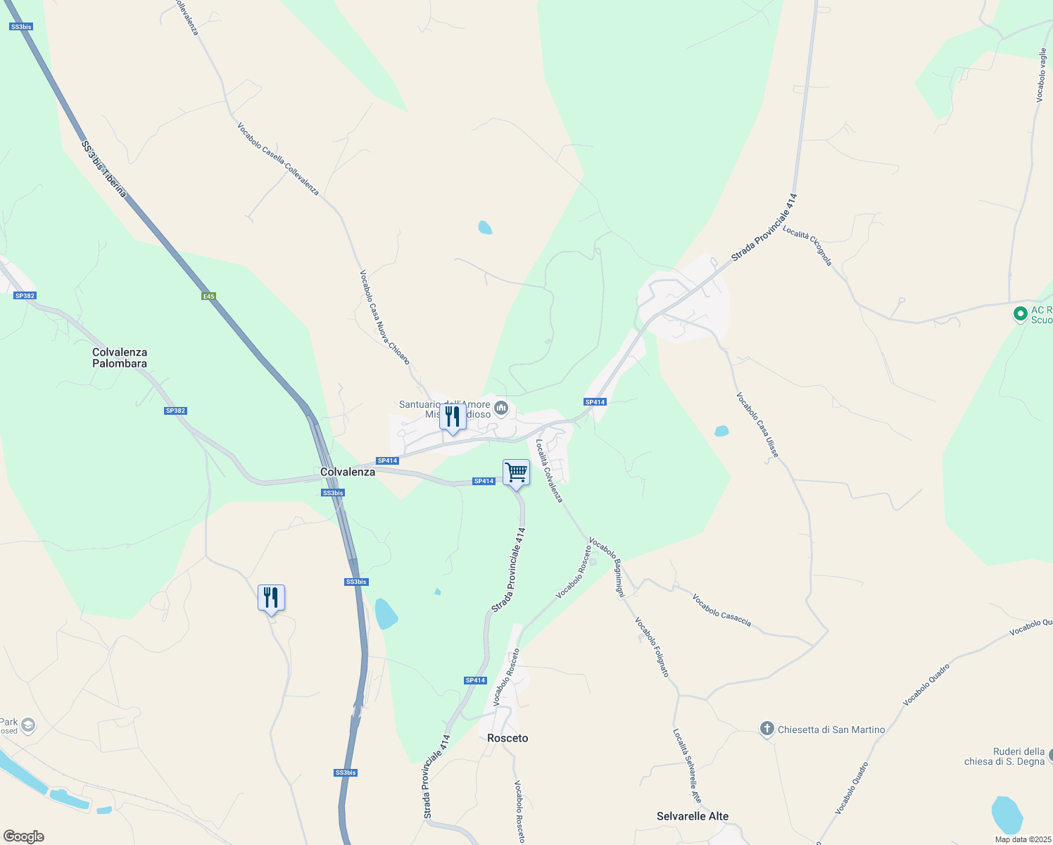 map of restaurants, bars, coffee shops, grocery stores, and more near 127 Località Colvalenza in Collevalenza