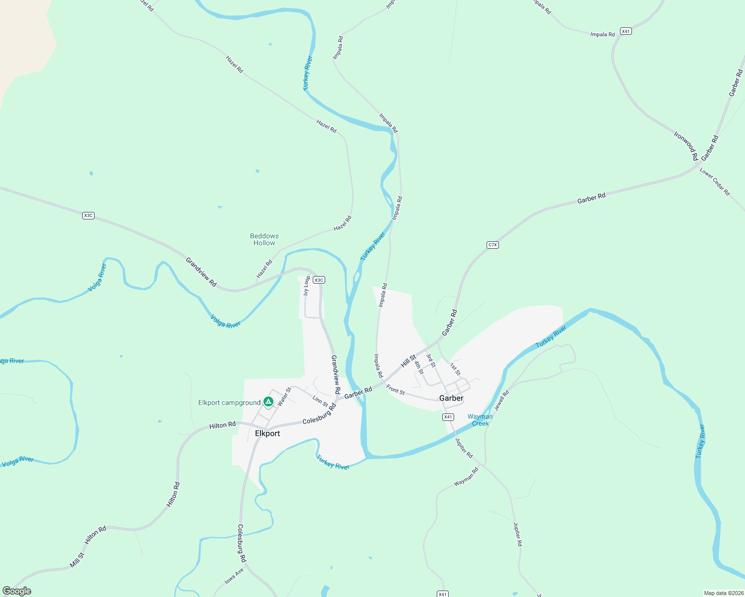 map of restaurants, bars, coffee shops, grocery stores, and more near 26827 Grandview Road in Elkport