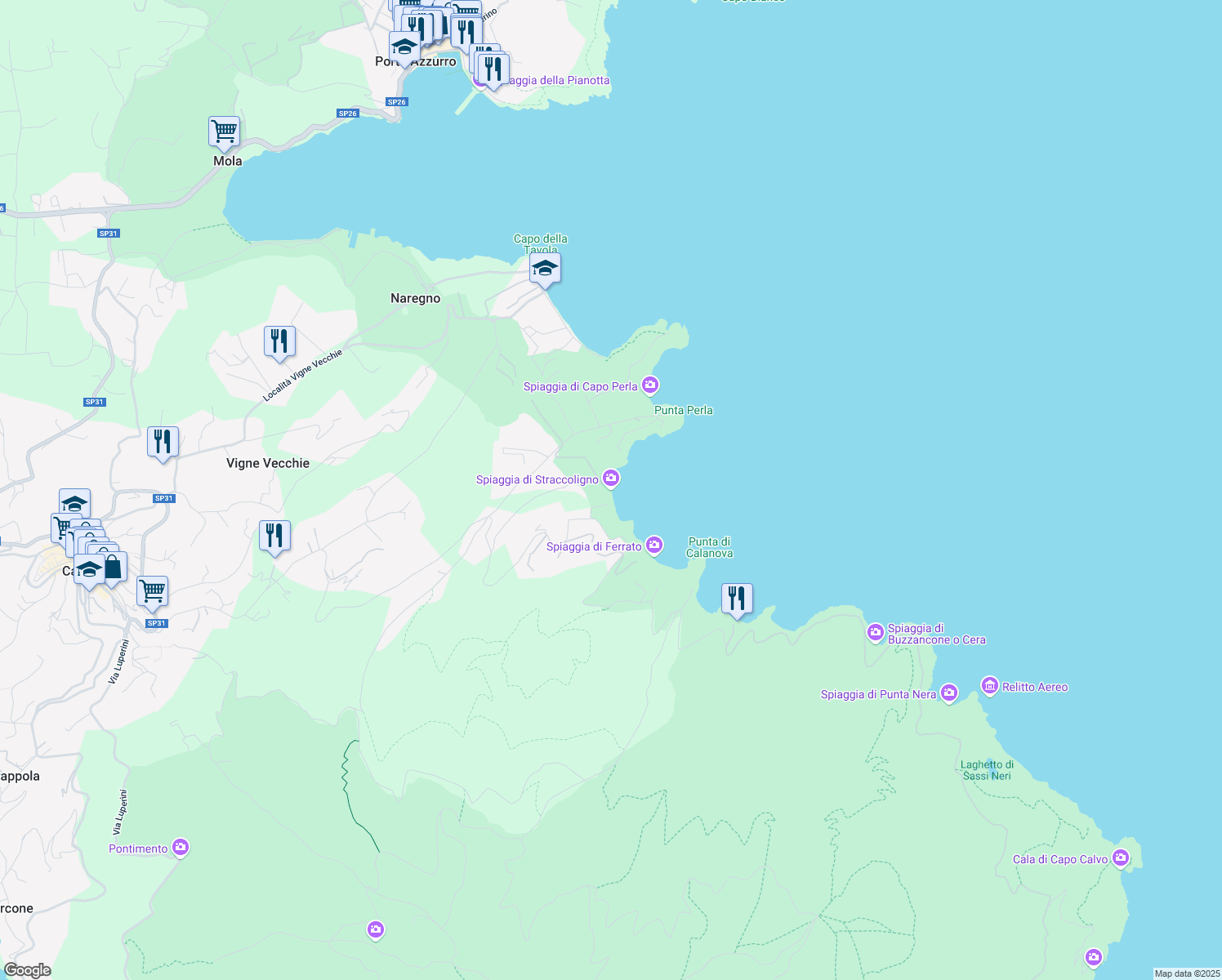 map of restaurants, bars, coffee shops, grocery stores, and more near in Province of Livorno