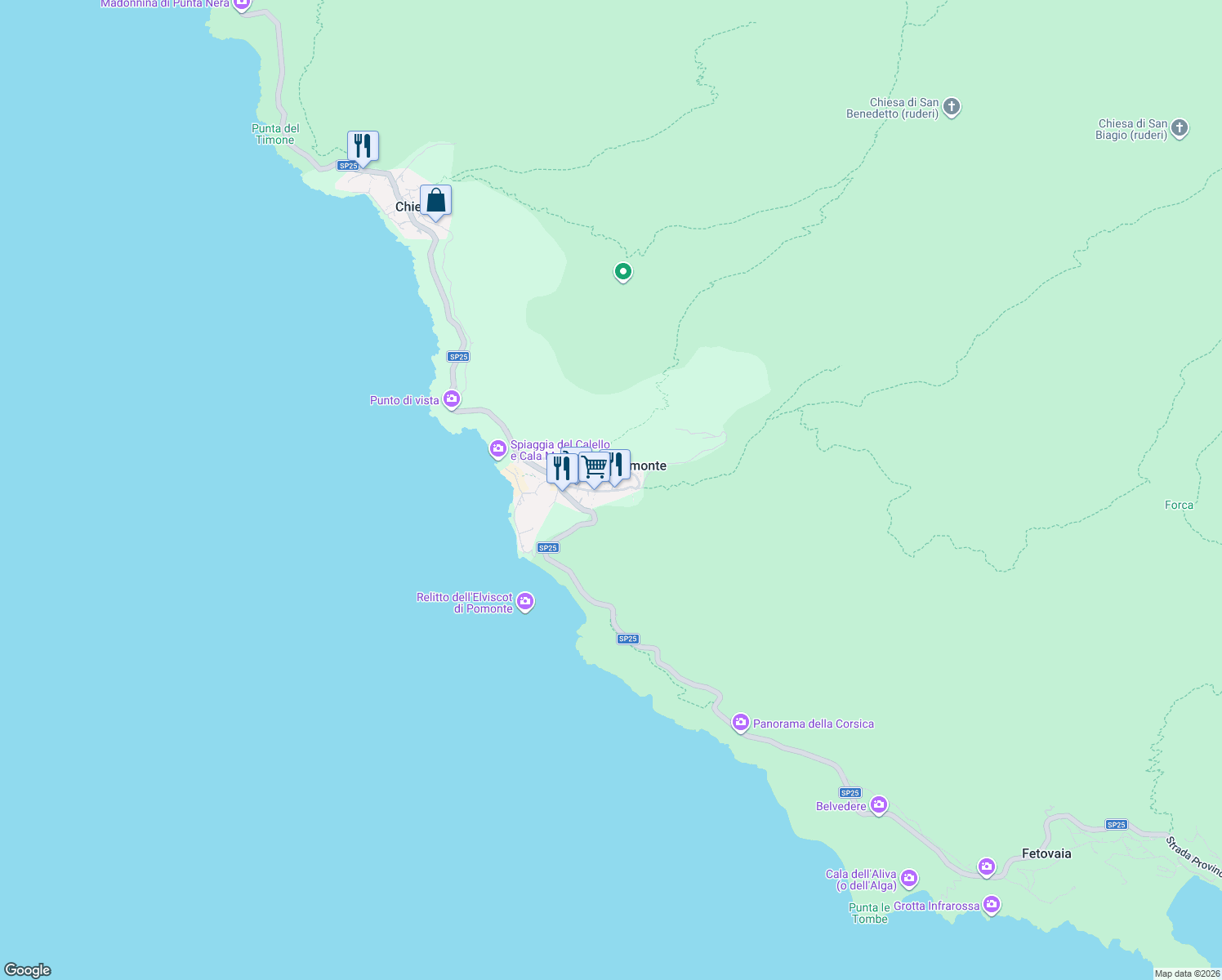 map of restaurants, bars, coffee shops, grocery stores, and more near 89 Via del Passatoio in Pomonte