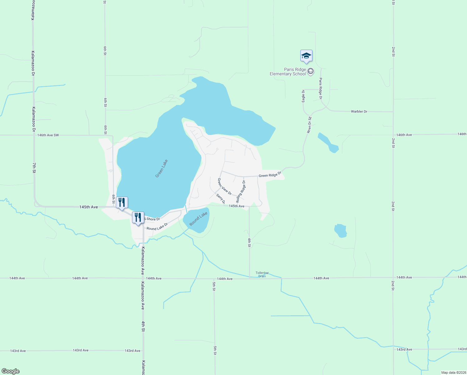 map of restaurants, bars, coffee shops, grocery stores, and more near 4517 Mesa Court Southeast in Caledonia