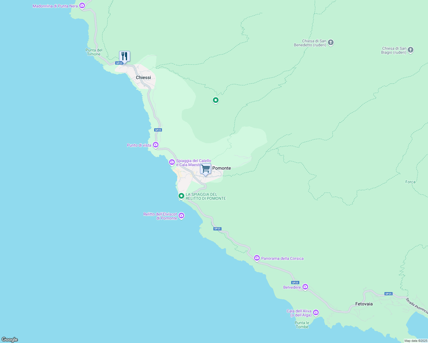 map of restaurants, bars, coffee shops, grocery stores, and more near 89 Via del Passatoio in Pomonte