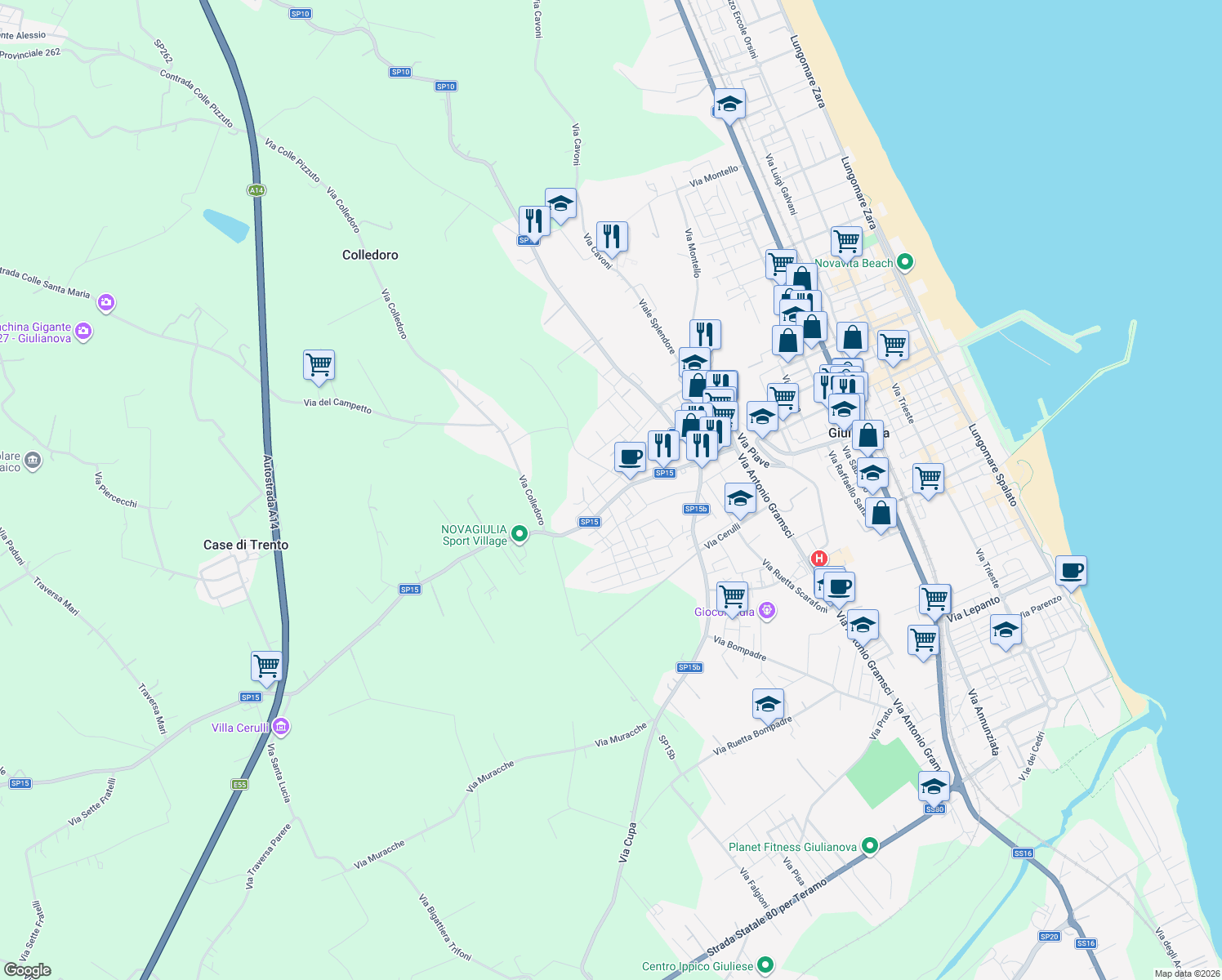 map of restaurants, bars, coffee shops, grocery stores, and more near 5 Via Pintor in Giulianova