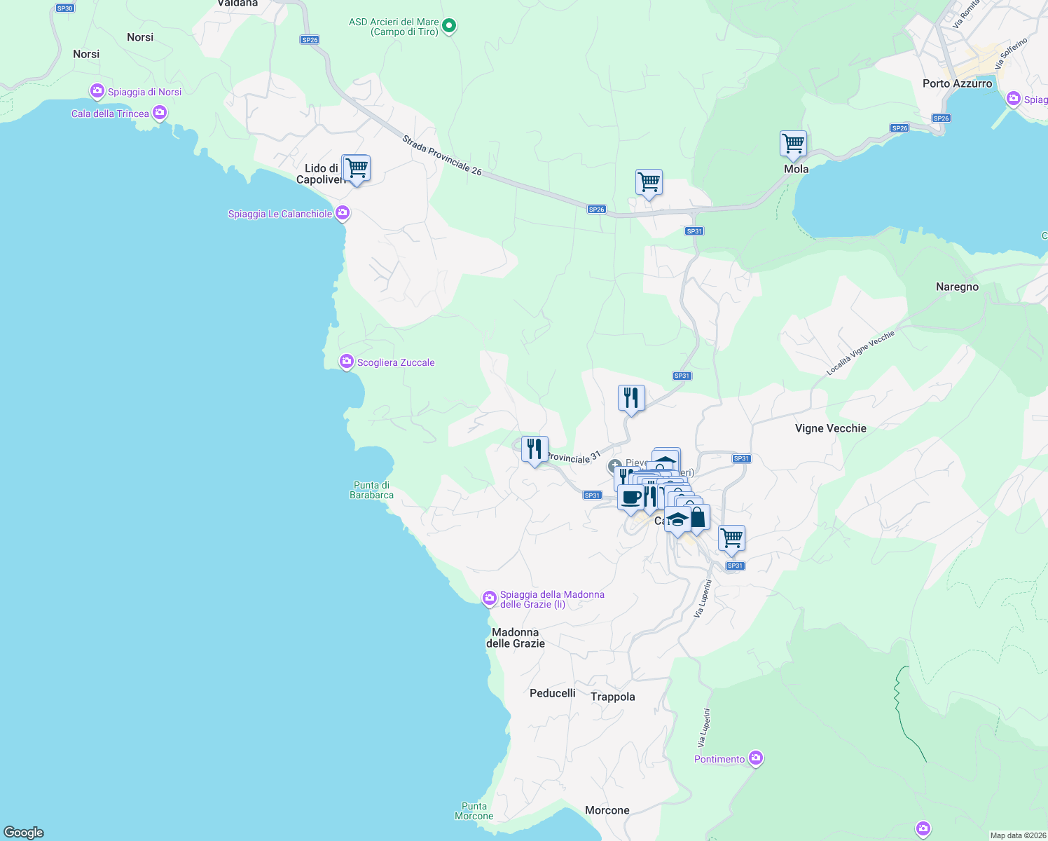 map of restaurants, bars, coffee shops, grocery stores, and more near 1 Localita' Madonnina in Capoliveri