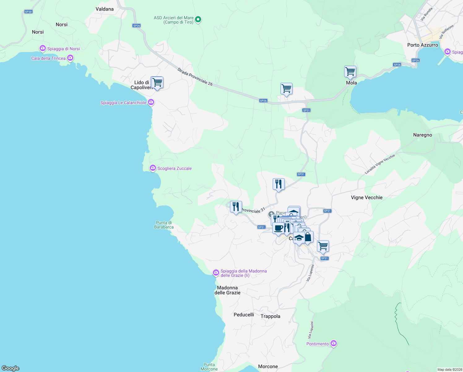 map of restaurants, bars, coffee shops, grocery stores, and more near 1 Localita' Madonnina in Capoliveri