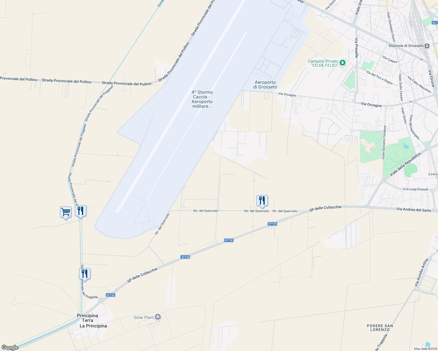 map of restaurants, bars, coffee shops, grocery stores, and more near 110 Strada del Querciolo in Provincia di Grosseto