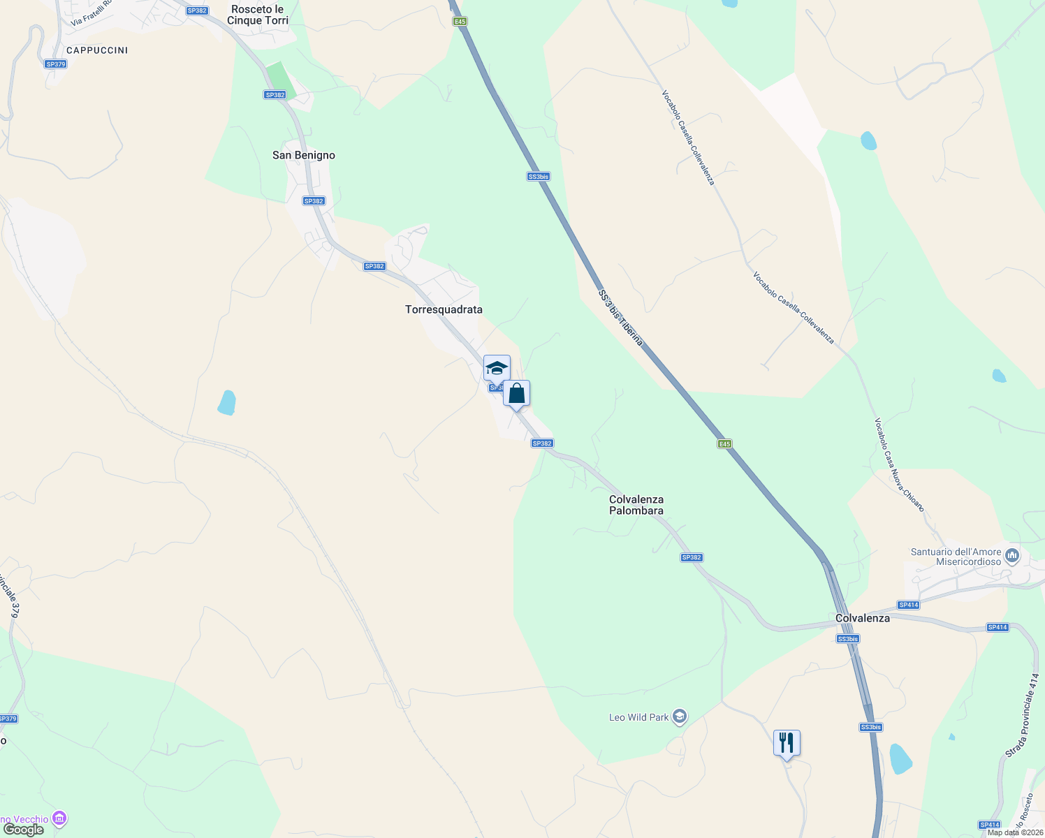 map of restaurants, bars, coffee shops, grocery stores, and more near 193 Vocabolo Mossa Alta di Crocefisso in Torresquadrata