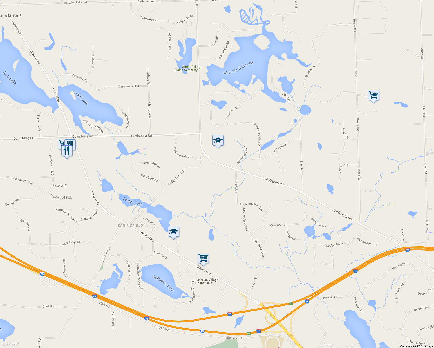 map of restaurants, bars, coffee shops, grocery stores, and more near 8605 Holcomb Road in Clarkston