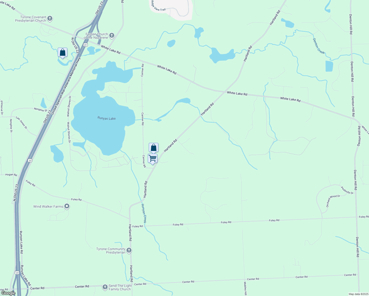 map of restaurants, bars, coffee shops, grocery stores, and more near 11248 Watchbird Road in Fenton